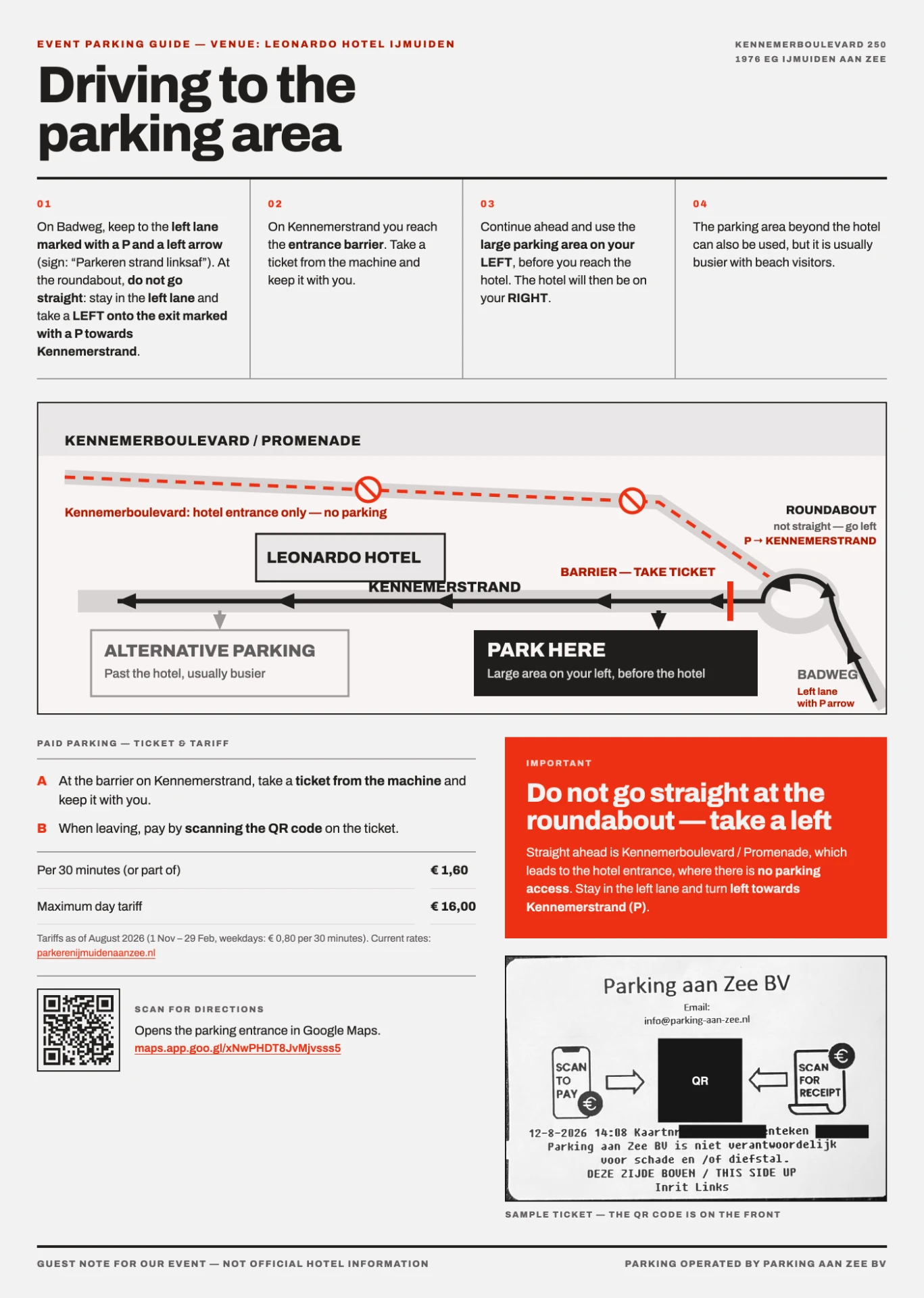 Parking instructions for Leonardo Hotel IJmuiden